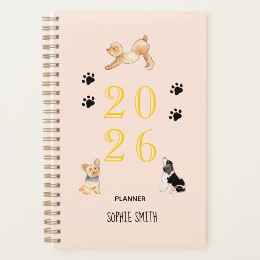 Schattigee waterverf honden Roze 2025 Planner (Voorkant)