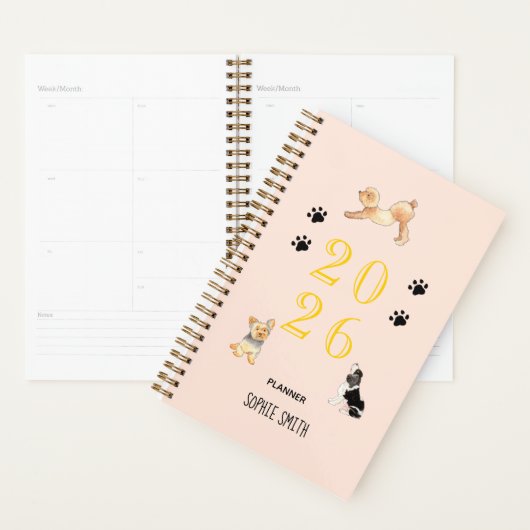 Schattigee waterverf honden Roze 2025 Planner (Display)