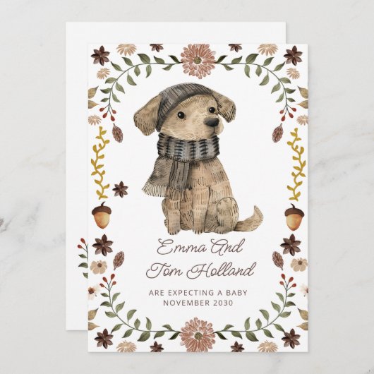 Schattigee Waterverf Hondenzwangerschap Aankondiging (Voorkant / Achterkant)