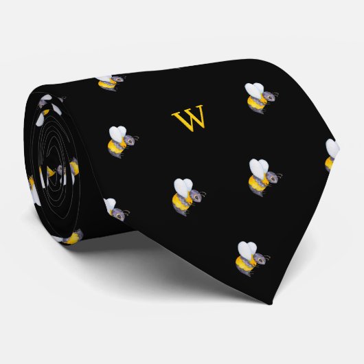 Schattigee Waterverf Honey Bee Monogram Initiaal Z Stropdas (Opgerold)