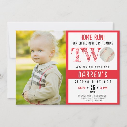 Schattigee Waterverf honkbal foto 2e verjaardag Kaart (Voorkant)