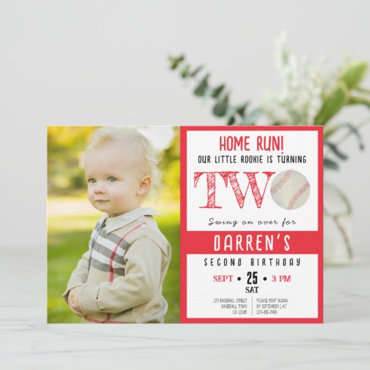 Schattigee Waterverf honkbal foto 2e verjaardag Kaart (Staand voorkant)