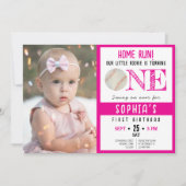 Schattigee Waterverf Honkbal Foto Meisje 1e Verjaa Kaart (Voorkant)