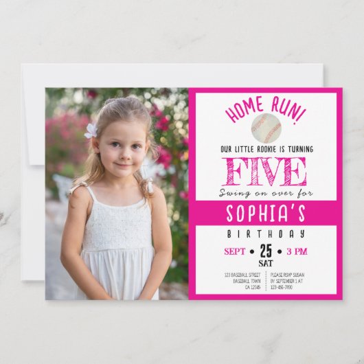 Schattigee Waterverf Honkbal Foto Meisje Verjaarda Kaart (Voorkant)