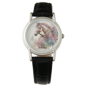 Schattigee Waterverf Horse Dierenvriend Horloge