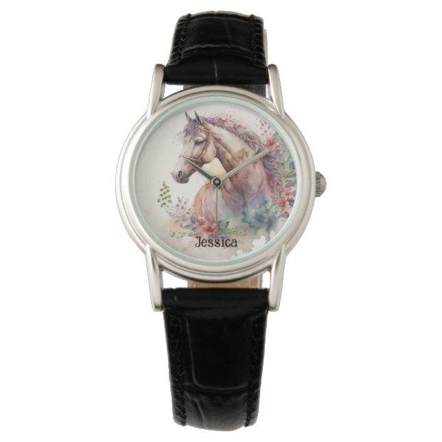 Schattigee Waterverf Horse Dierenvriend Horloge (Voorkant)