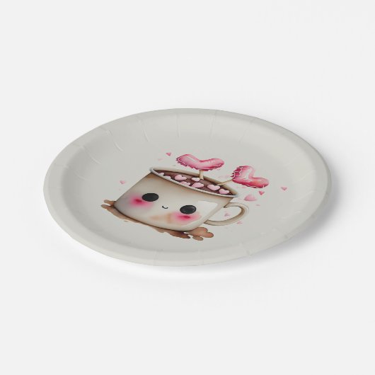 Schattigee Waterverf Hot Chocolate Mok Papieren Bordje (Gekanteld)