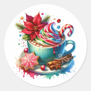 Schattigee Waterverf Hot Cocoa, Candy Canes Christ Ronde Sticker