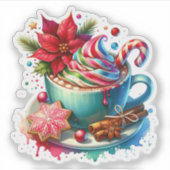 Schattigee Waterverf Hot Cocoa, Candy Canes Christ Sticker (Voorkant)