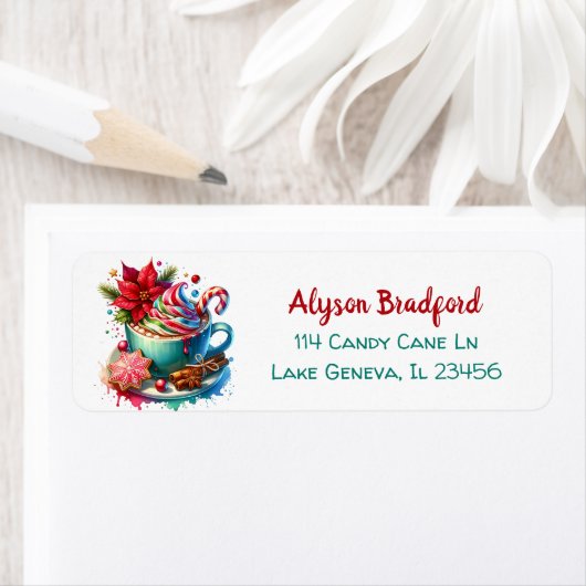Schattigee Waterverf Hot Cocoa, Candy Canes en Coo Etiket (Insitu)