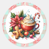 Schattigee Waterverf Hot Cocoa, Candy Canes en Coo Ronde Sticker (Voorkant)