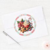 Schattigee Waterverf Hot Cocoa, Candy Canes en Coo Ronde Sticker (Envelop)