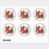 Schattigee Waterverf Hot Cocoa, Candy Canes en Coo Ronde Sticker (Vel)