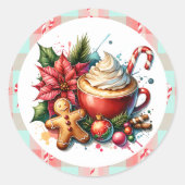 Schattigee Waterverf Hot Cocoa, Candy Canes en Coo Ronde Sticker (Voorkant)