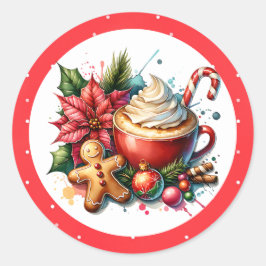 Schattigee Waterverf Hot Cocoa, Candy Canes en Coo Ronde Sticker