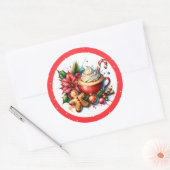 Schattigee Waterverf Hot Cocoa, Candy Canes en Coo Ronde Sticker (Envelop)