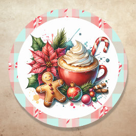 Schattigee Waterverf Hot Cocoa, Candy Canes en Coo Ronde Sticker