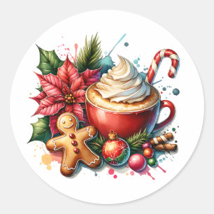 Schattigee Waterverf Hot Cocoa, Candy Canes en Coo Ronde Sticker