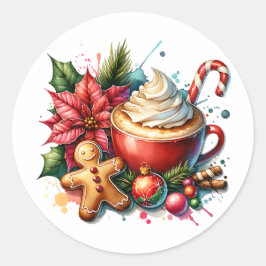 Schattigee Waterverf Hot Cocoa, Candy Canes en Coo Ronde Sticker