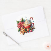 Schattigee Waterverf Hot Cocoa, Candy Canes en Coo Ronde Sticker (Envelop)