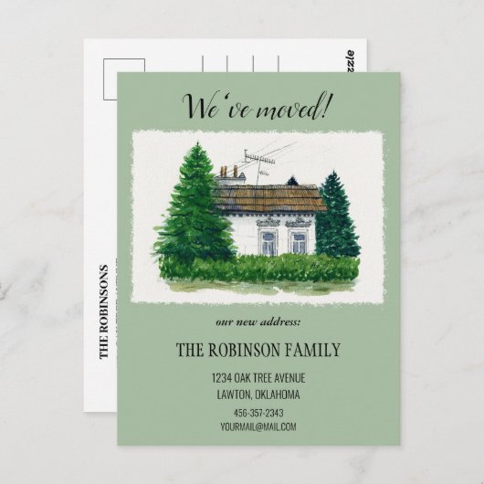 Schattigee Waterverf huisje We hebben verhuisd re Briefkaart (Voorkant / Achterkant)