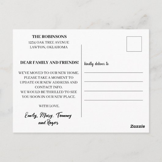 Schattigee Waterverf huisje We hebben verhuisd re Briefkaart (Achterkant)