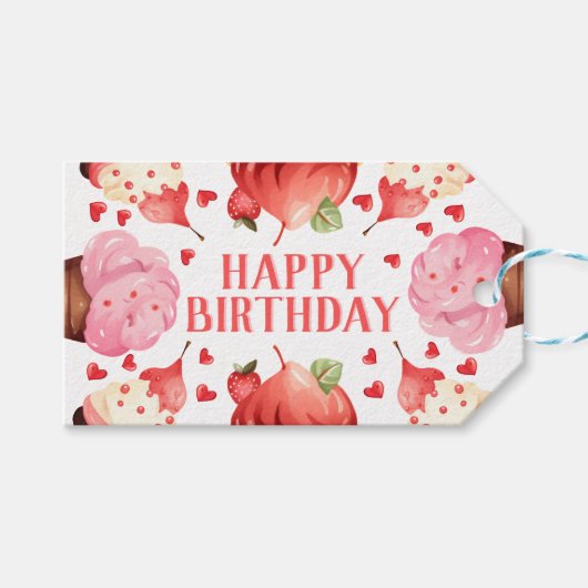 Schattigee Waterverf ijsje Happy Birthday Cadeaulabel (Voorkant (Horizontaal))