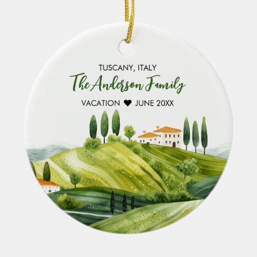 Schattigee Waterverf Illustratie van Toscane Itali Keramisch Ornament (Voorkant)