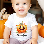 Schattigee waterverf Jack o lantaarn Halloween<br><div class="desc">Schattige baby T-shirt met een leuke waterverf Jack-o-lantaarn en aanpasbare naam in een zwart script lettertype.</div>