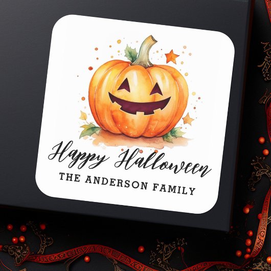 Schattigee waterverf Jack-o-lantaarn Happy Hallowe Vierkante Sticker