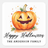 Schattigee waterverf Jack-o-lantaarn Happy Hallowe Vierkante Sticker (Voorkant)