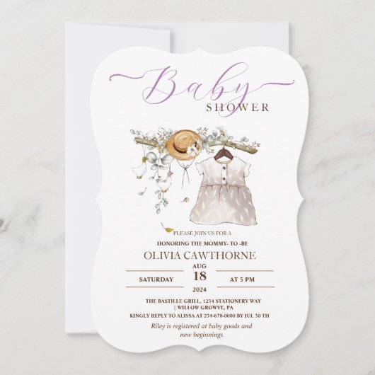 Schattigee Waterverf Jurk Script Baby shower Party Kaart (Voorkant)