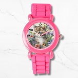 Schattigee Waterverf Kat  Bloemen Girly Horloge<br><div class="desc">Schattigee Waterverf Cat  Flowers Girly Watches beschikt over een schattige kat zittend in  wilde bloemen. Creëer door Evco Studio www.zazzle.com/store/evcostudio</div>