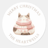 Schattigee Waterverf Kat Gepersonaliseerd Vrolijk  Ronde Sticker (Voorkant)