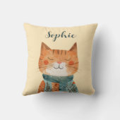 Schattigee Waterverf Kat Illustratie Kwekerij Naam Kussen (Achterkant)