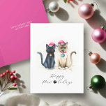 Schattigee Waterverf Kat Kerst Kaarten<br><div class="desc">Verspreid feestvreugde met deze kerstkaarten met katten, met een feestelijk en grappig waterverf-ontwerp van twee schattige katachtigen - Samantha de zwarte kat en Maxwell de Siamese kat - uitgedost in kerstmutsen en jingly feestelijke kerstballen. Deze charmante kerstkaarten voor katten zijn de perfecte keuze voor iedereen die van katten en Kerstmis...</div>