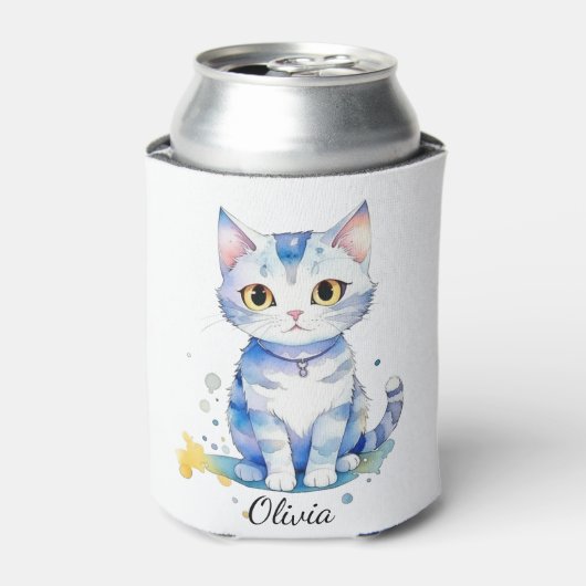 Schattigee waterverf kat (kitten) ontwerp blikjeskoeler (Blikje Voorkant)
