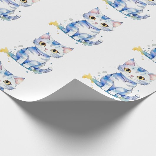 Schattigee waterverf kat (kitten) ontwerp cadeaupapier (Hoek)