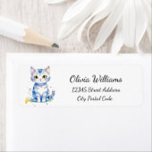 Schattigee waterverf kat (kitten) ontwerp etiket (Insitu)