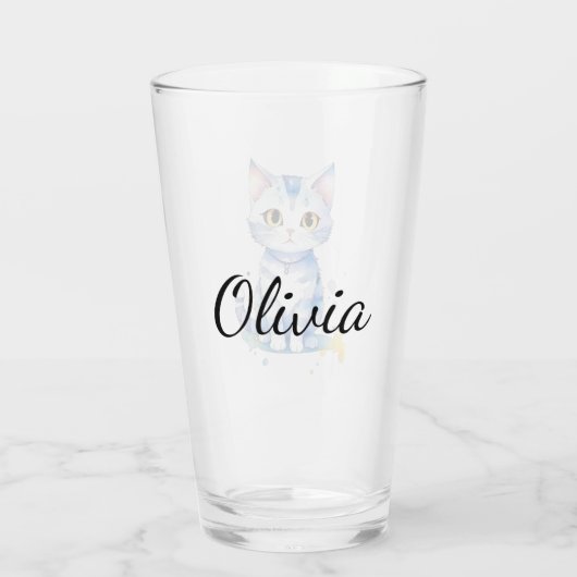 Schattigee waterverf kat (kitten) ontwerp glas (Achterkant)