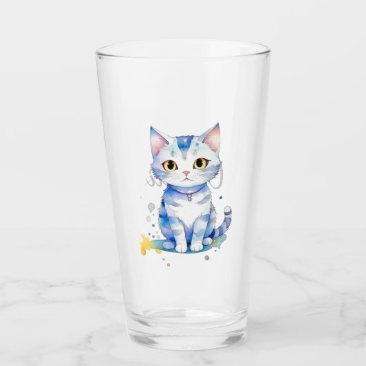 Schattigee waterverf kat (kitten) ontwerp glas (Voorkant)