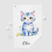 Schattigee waterverf kat (kitten) ontwerp golfhanddoek (Insitu)