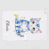 Schattigee waterverf kat (kitten) ontwerp golfhanddoek (Horizontaal)