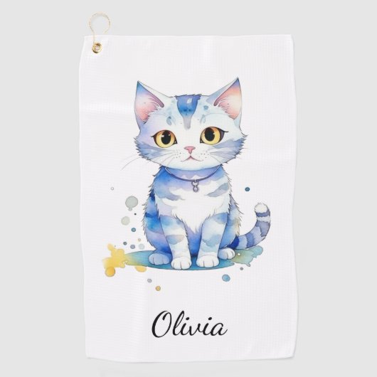 Schattigee waterverf kat (kitten) ontwerp golfhanddoek (Voorkant)
