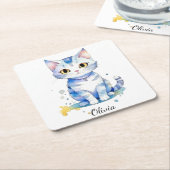 Schattigee waterverf kat (kitten) ontwerp kartonnen onderzetters (Schuin)