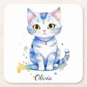 Schattigee waterverf kat (kitten) ontwerp kartonnen onderzetters