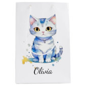 Schattigee waterverf kat (kitten) ontwerp medium cadeauzakje (Voorkant)