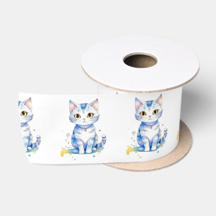 Schattigee waterverf kat (kitten) ontwerp satijnen lint
