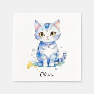 Schattigee waterverf kat (kitten) ontwerp servet