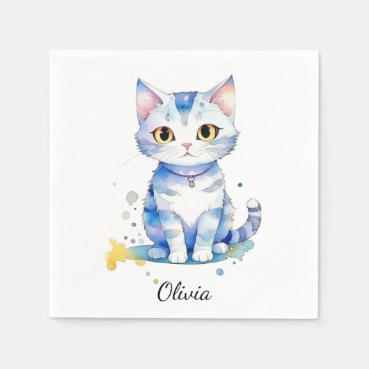 Schattigee waterverf kat (kitten) ontwerp servet (Voorkant)